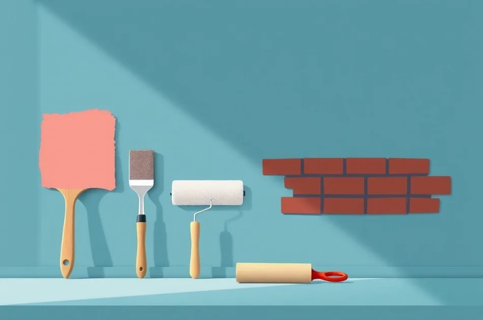 Outils de peinture disposés dans l'ordre des étapes du chantier