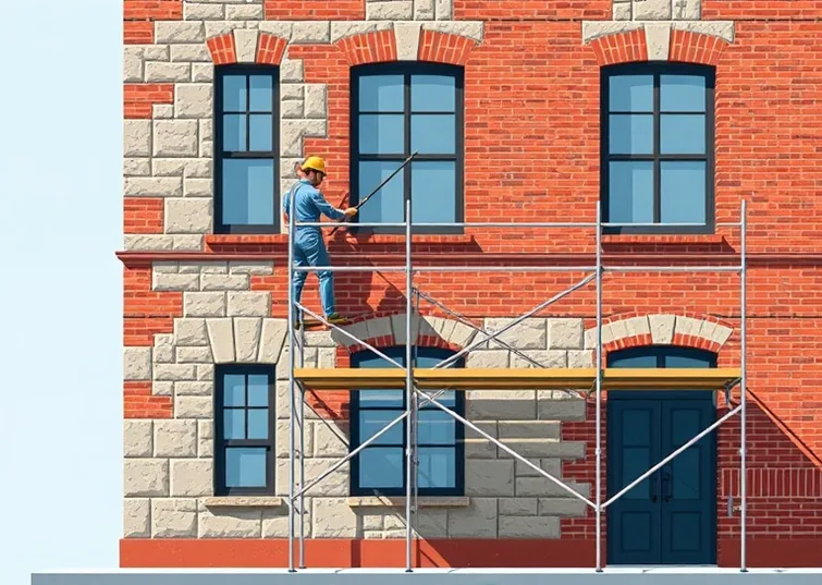 Ravalement de façade en pierre, nettoyage et application d'enduit